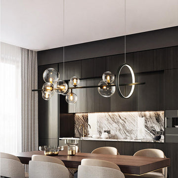 Modern Minimalist 10-Light Glass Globe Shade Kitchen Island Light in Black